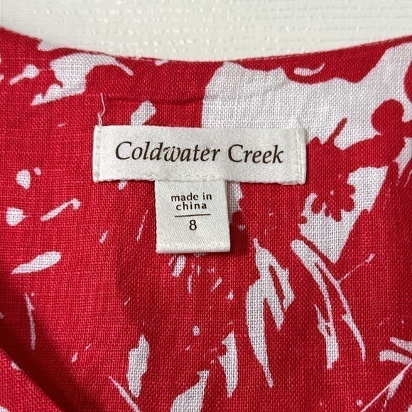 Coldwater Creek Pure Linen Fit & Flare Red White Abstract Print Dress Sz 8 - Picture 4 of 7